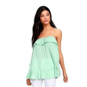 Intimately Free People Chiffon Baby Doll Cascading Tiered Sleeveless Top in Aqua